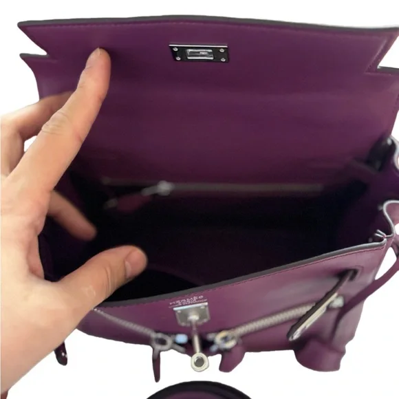 Designer- style Purple Top-Grain Leather Handbag - Picture 10 of 10